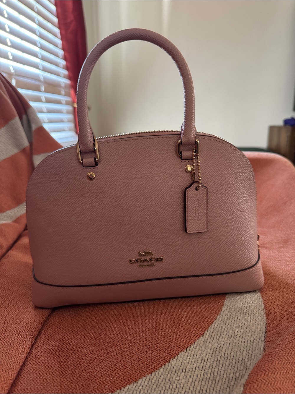 Coach Pebbled Leather Dome Satchel in Blush Pink